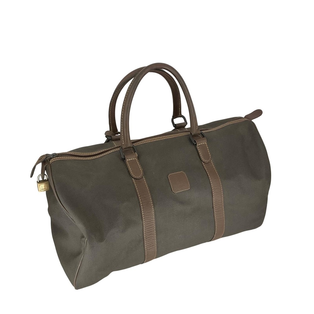 Authentic Vintage Dunhill Herringbone Canvas Leather Weekender Duffle 45cm